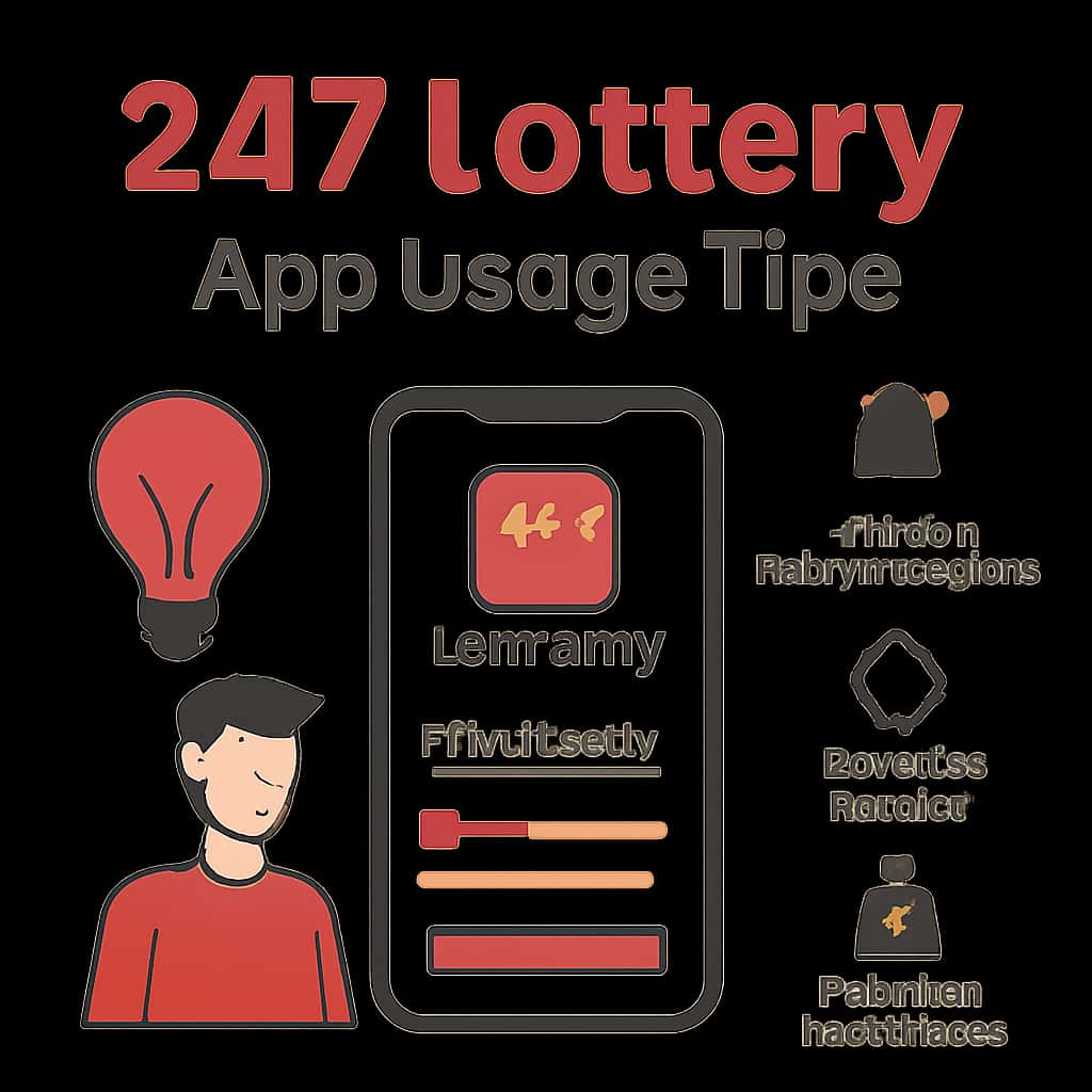 Illustration explaining 247 Lottery app usage tips.