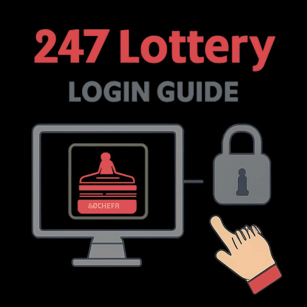 An educational diagram illustrating key steps for logging into 247 Lottery.