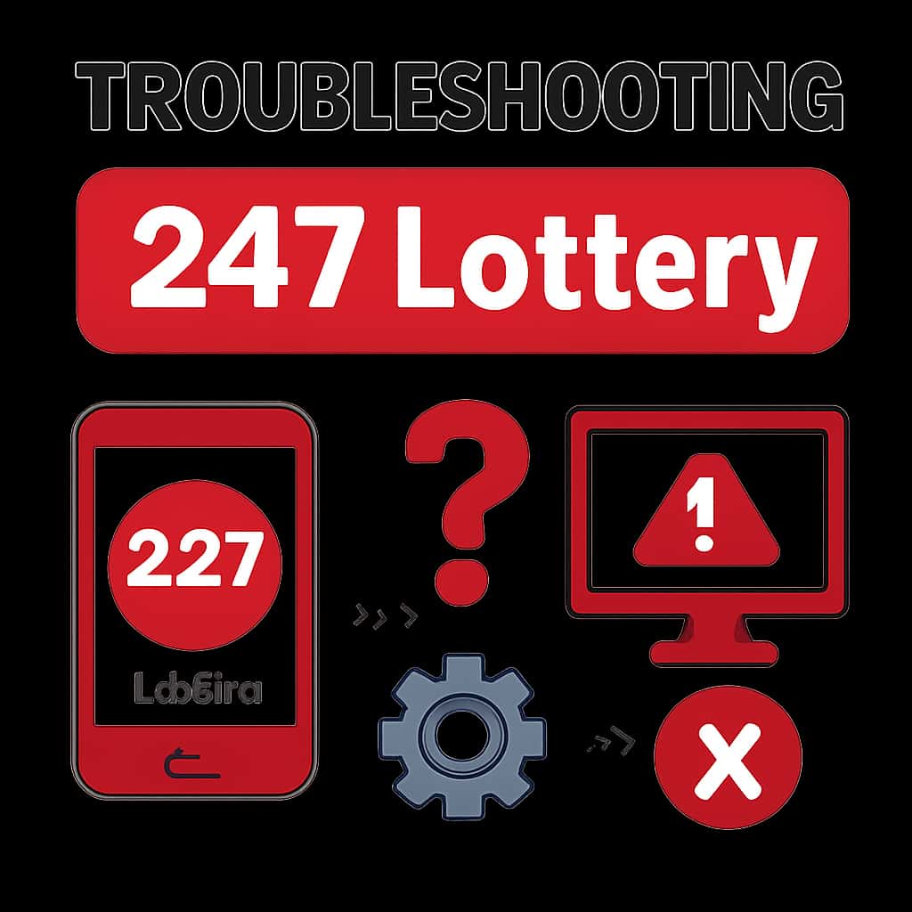 Educational diagram outlining troubleshooting steps for the 247 Lottery app.
